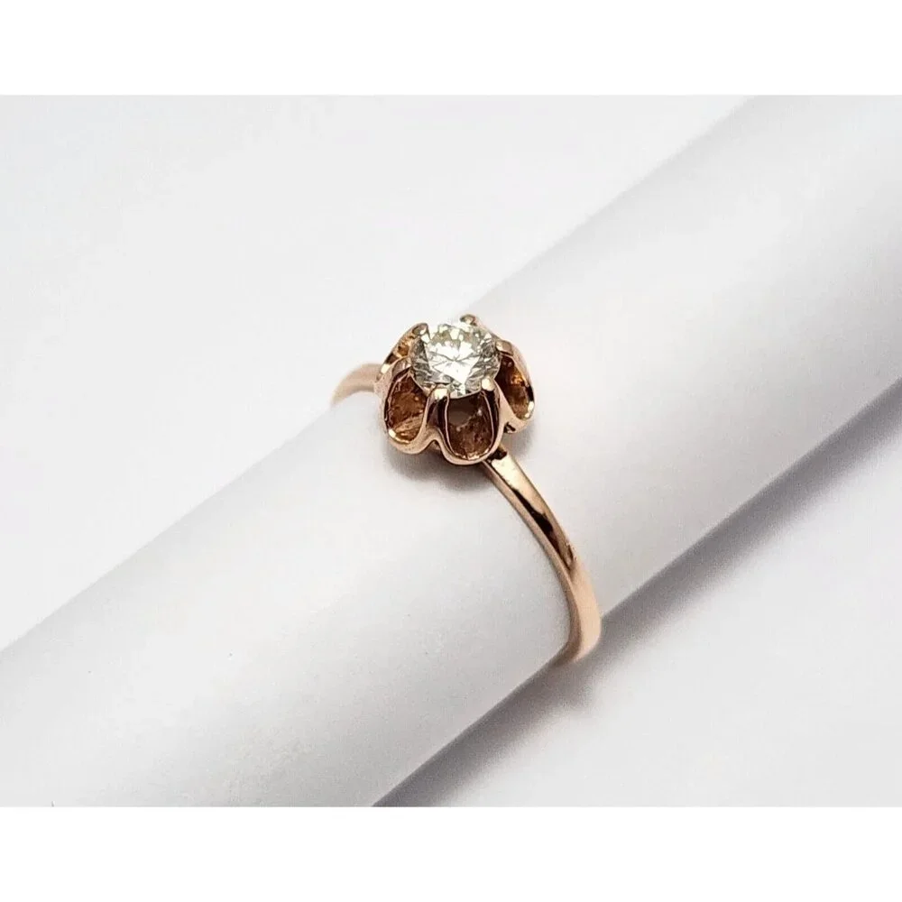 Unique 14K Karat Solid Rose Gold Designer USSR Solitaire Diamond Ring Size 4.75